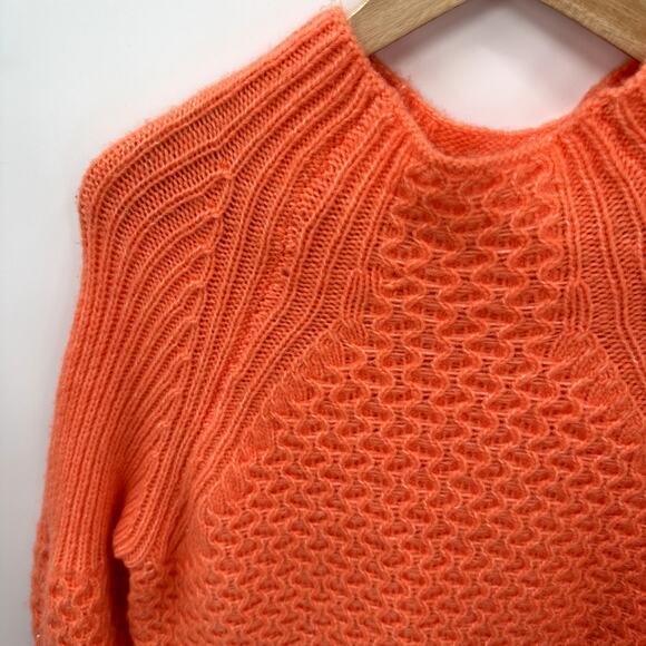 Anthropologie Orange Pullover Bia Mock Neck Tunic Cable Knit Sweater // S - Picture 5 of 12